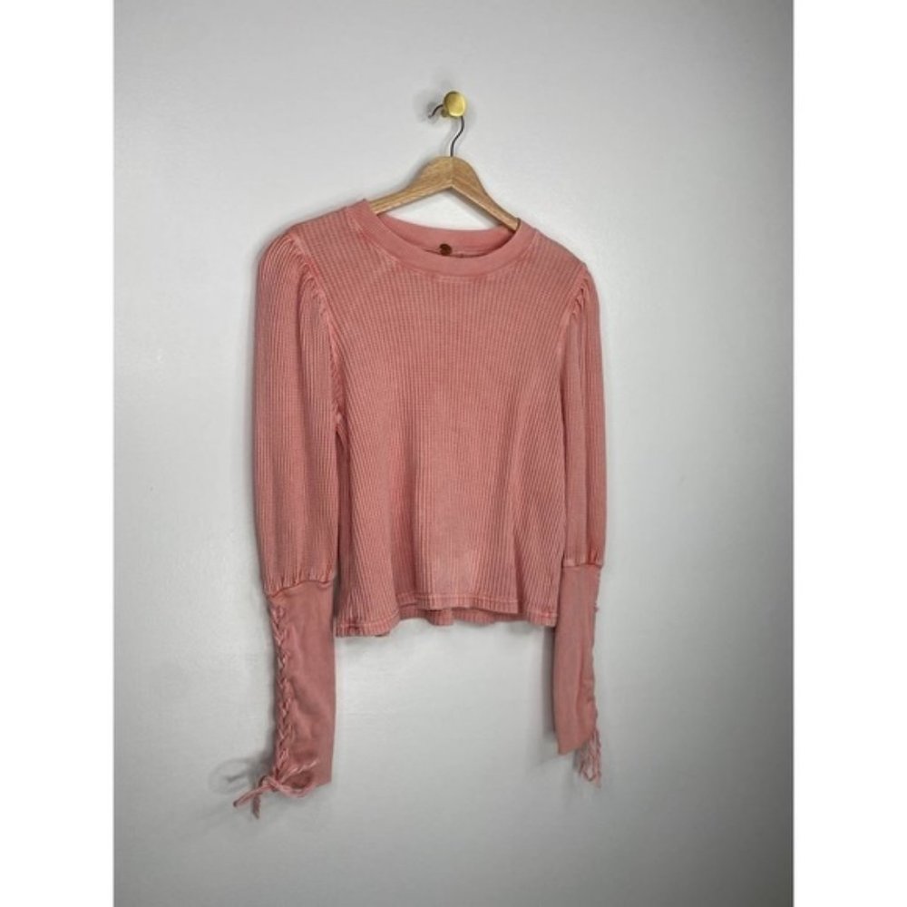 Free People Puff Sleeve Women's Tasha Thermal Top Pastel Pink Size: Small NWOT - Picture 3 of 7